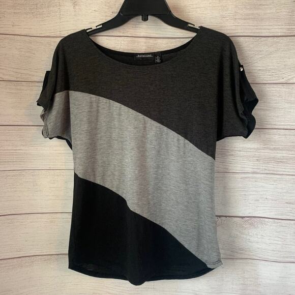 Notations Blouse with Diagonal Color Block Front in Grey and Black Size Small - Picture 1 of 7